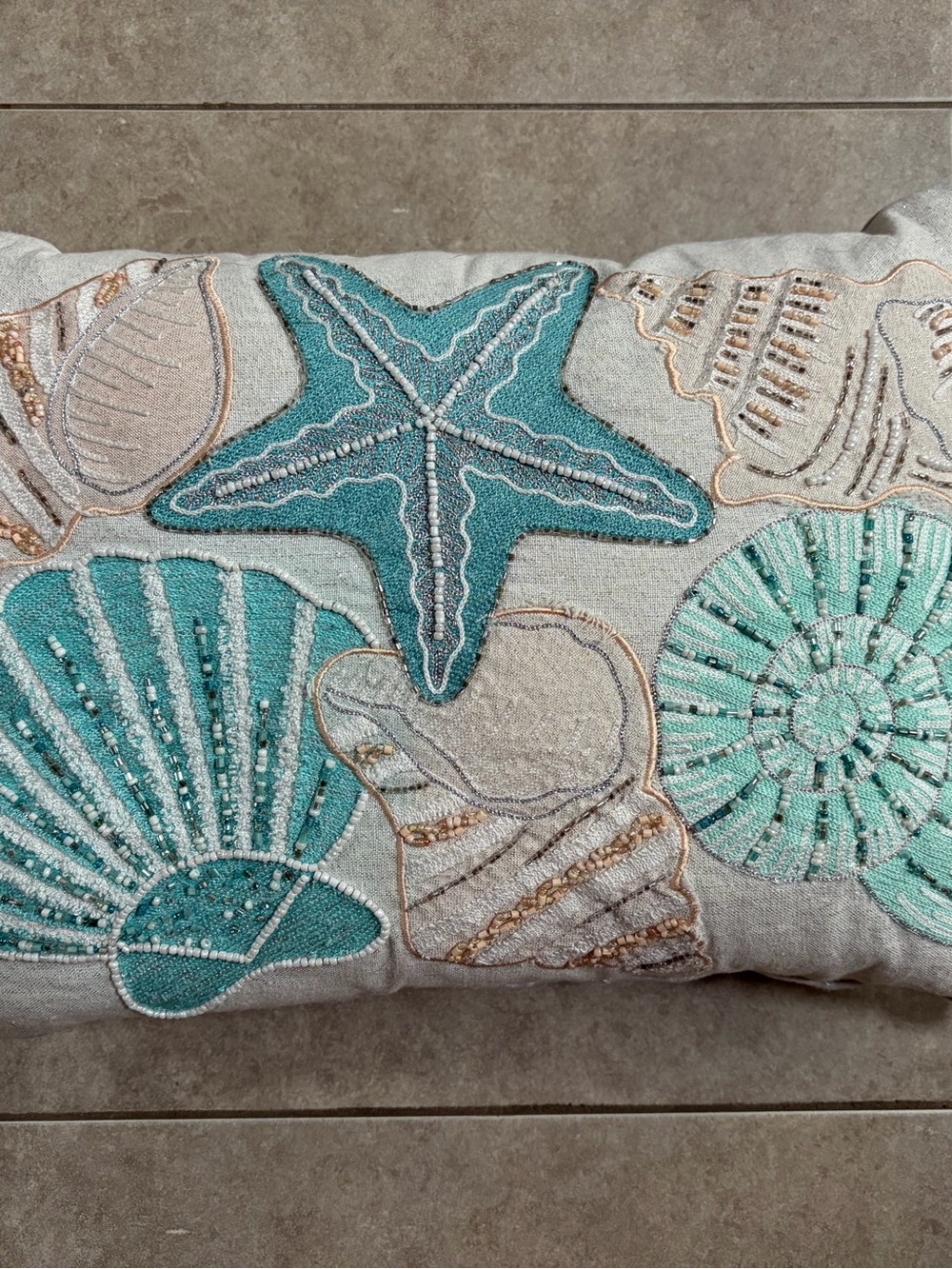 coastal collection nautical beach shell beaded turquise embellised throw pillow